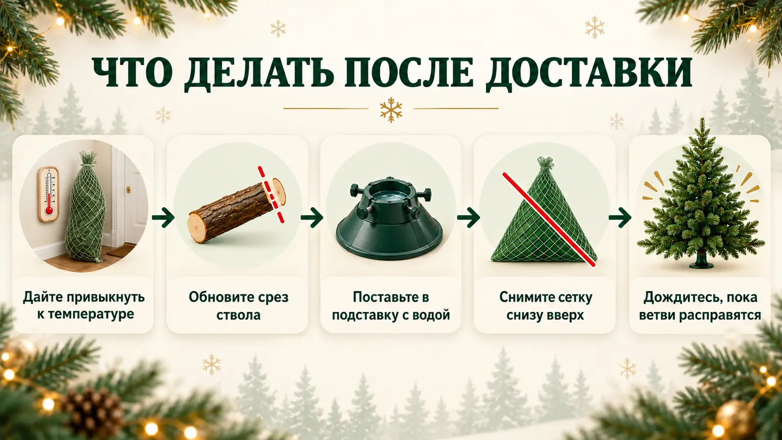 Пошаговая установка срезанной пихты после доставки