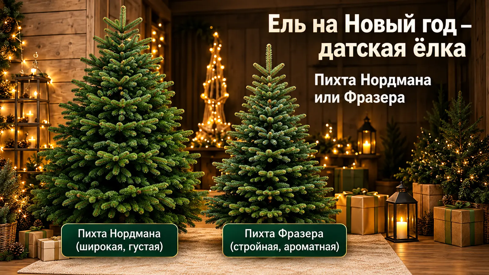 Пихта Нордмана и пихта Фразера рядом для сравнения кроны и хвои