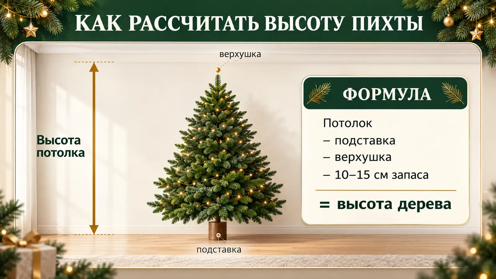 Расчёт высоты пихты с учётом подставки и верхушки