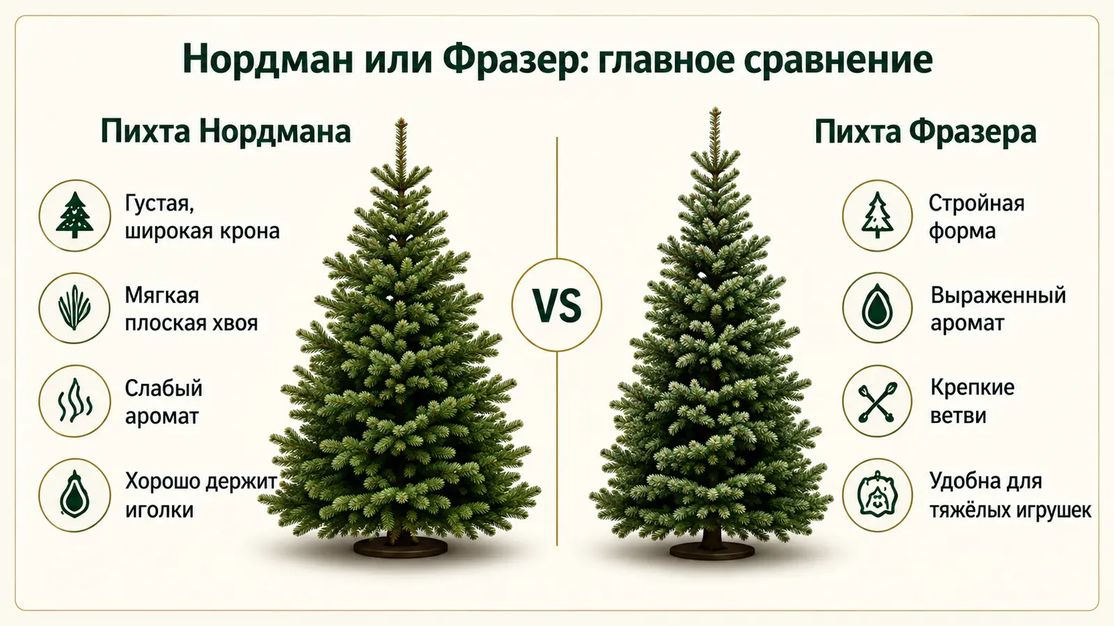 Сравнение пихты Нордмана и Фразера по форме кроны, хвое и ветвям