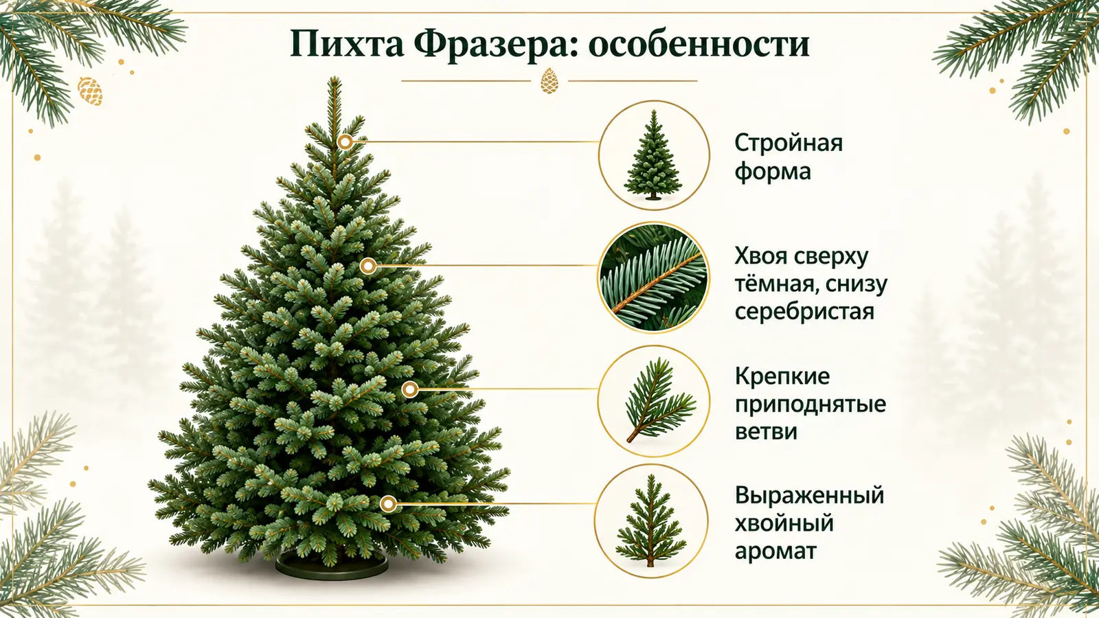 Крупный план пихты Фразера с приподнятыми ветвями и серебристой хвоей