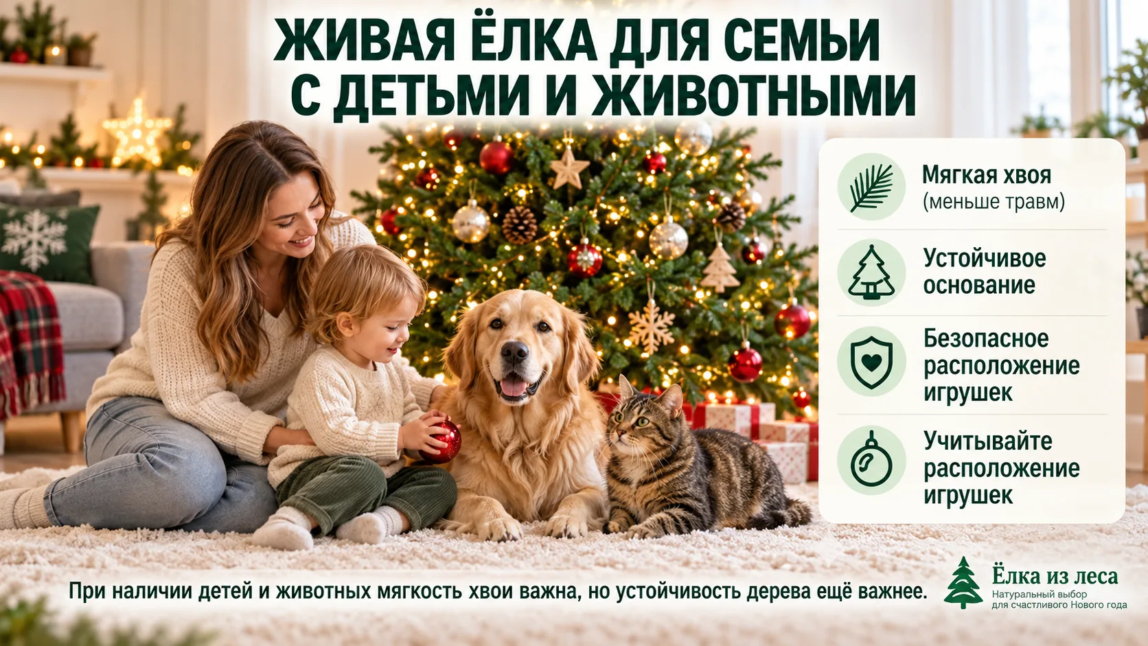 Живая новогодняя ёлка для семьи с детьми и домашними животными
