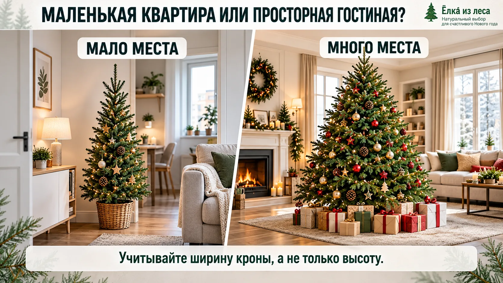 Какую живую ёлку выбрать для маленькой квартиры и просторной гостиной